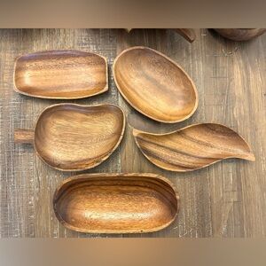 Vintage Handcrafted Monkey Pod Wood Condiment Dishes